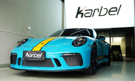 Porsche 911 991.2 GT3 2018 2019 with Aftermarket Parts - Front Splitter & Side Lip Extension Pre-preg Carbon Fiber from Karbel Carbon