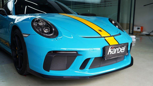 Porsche 911 991.2 GT3 2018 2019 with Aftermarket Parts - Front Splitter & Side Lip Extension Pre-preg Carbon Fiber from Karbel Carbon