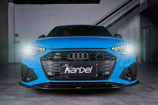 Audi S4 A4 S-line (with s-line bumper, does not fit base model) B9.5 2020 2021 2022 2023 2024 with Aftermarket Parts - Front Lip Pre-preg Carbon Fiber from Karbel Carbon