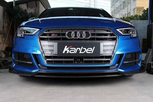 Audi S3 A3 S-line (with s-line bumper) 8V.5 2017-2020 with Aftermarket Parts - Front Lip Pre-preg Carbon Fiber from Karbel Carbon