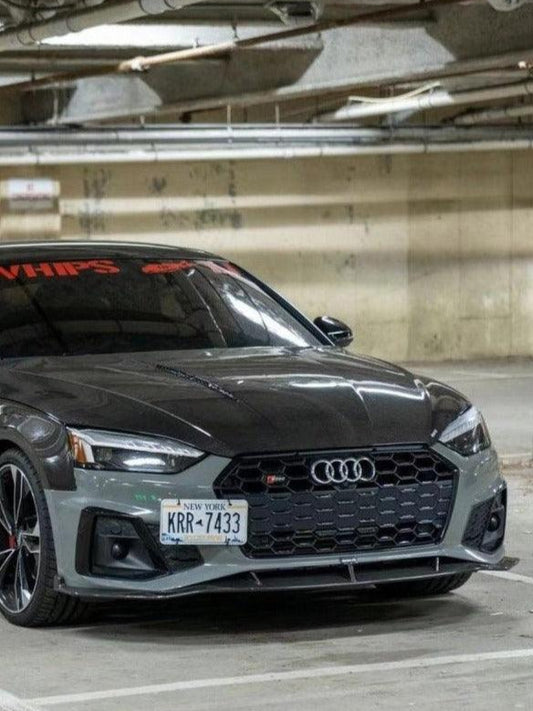 Audi S5 A5 (with s-line bumper, does not base model) B9.5 2020 2021 2022 2023 2024 with Aftermarket Parts - V2 Style Front Lip Pre-preg Carbon Fiber from Karbel Carbon