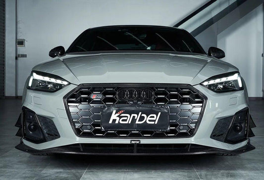 Audi S5 A5 (with s-line bumper, does not base model) B9.5 2020 2021 2022 2023 2024 with Aftermarket Parts - V2 Style Front Lip Pre-preg Carbon Fiber from Karbel Carbon