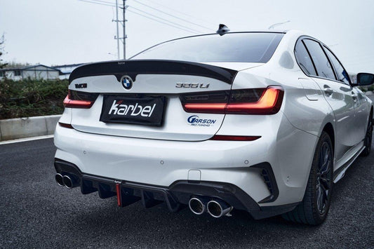 BMW 3 Series 330i (with M-package bumper, does not fit base model) M340i G20 G21 Pre-LCI 2019-2022 with Aftermarket Parts - Rear Bumper Canards Pre-preg Carbon Fiber from Karbel Carbon