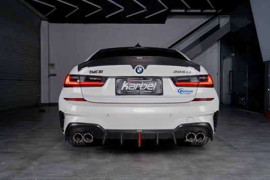 BMW 3 Series 330i (with M-package bumper, does not fit base model) M340i G20 G21 Pre-LCI 2019-2022 with Aftermarket Parts - Rear Bumper Canards Pre-preg Carbon Fiber from Karbel Carbon