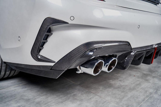 BMW 3 Series 330i (with M-package bumper, does not fit base model) M340i G20 G21 Pre-LCI 2019-2022 with Aftermarket Parts - Rear Bumper Canards Pre-preg Carbon Fiber from Karbel Carbon