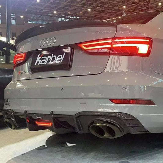 Audi RS3 8V.5 2018 2019 2020 with Aftermarket Parts - Rear Diffuser Pre-preg Carbon Fiber from Karbel Carbon