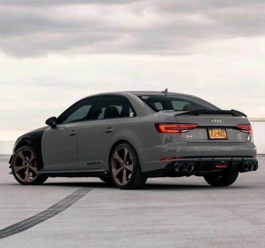 Audi S4 A4 (with S-line bumper, does not fit base model) B9 2017 2018 2019 with Aftermarket Parts - V1 (With LED Light) & V2 (Without LED Light) & V3 (RS4 Style) Style Rear Diffuser Pre-preg Carbon Fiber from Karbel Carbon