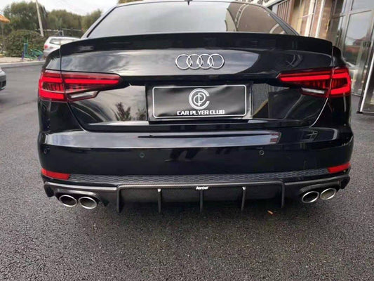 Audi S4 A4 (with S-line bumper, does not fit base model) B9 2017 2018 2019 with Aftermarket Parts - V1 (With LED Light) & V2 (Without LED Light) & V3 (RS4 Style) Style Rear Diffuser Pre-preg Carbon Fiber from Karbel Carbon