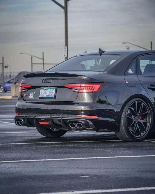 Audi S4 A4 (with S-line bumper, does not fit base model) B9 2017 2018 2019 with Aftermarket Parts - V1 (With LED Light) & V2 (Without LED Light) & V3 (RS4 Style) Style Rear Diffuser Pre-preg Carbon Fiber from Karbel Carbon