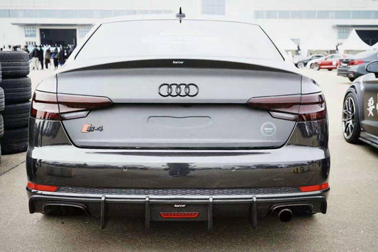 Audi S4 A4 (with S-line bumper, does not fit base model) B9 2017 2018 2019 with Aftermarket Parts - V1 (With LED Light) & V2 (Without LED Light) & V3 (RS4 Style) Style Rear Diffuser Pre-preg Carbon Fiber from Karbel Carbon