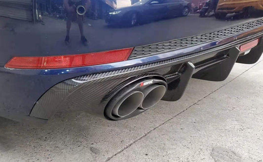 Audi S4 A4 (with S-line bumper, does not fit base model) B9 2017 2018 2019 with Aftermarket Parts - V3 RS4 Style Rear Diffuser Pre-preg Carbon Fiber from Karbel Carbon