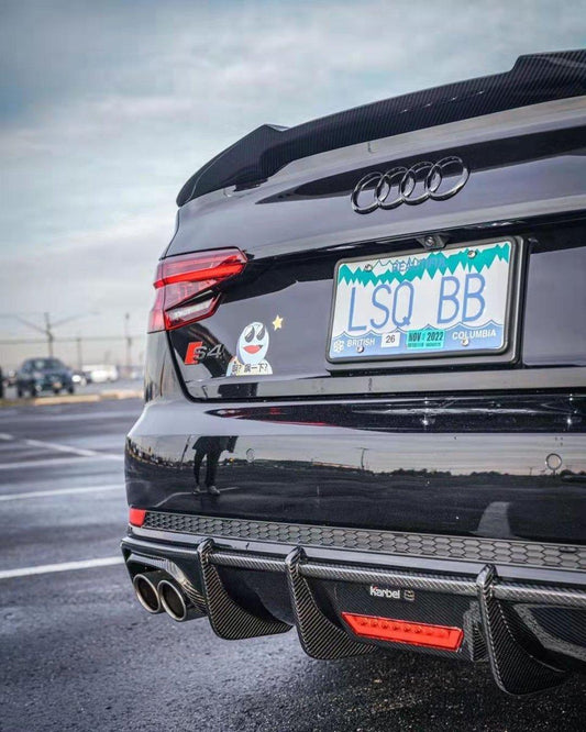 Audi S4 A4 (with S-line bumper, does not fit base model) B9 2017 2018 2019 with Aftermarket Parts - V1 (With LED Light) & V2 (Without LED Light) & V3 (RS4 Style) Style Rear Diffuser Pre-preg Carbon Fiber from Karbel Carbon