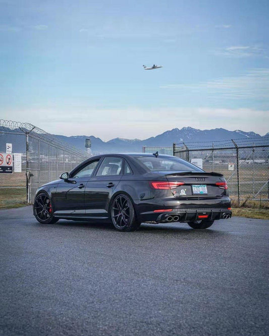 Audi S4 A4 (with S-line bumper, does not fit base model) B9 2017 2018 2019 with Aftermarket Parts - V1 (With LED Light) & V2 (Without LED Light) & V3 (RS4 Style) Style Rear Diffuser Pre-preg Carbon Fiber from Karbel Carbon