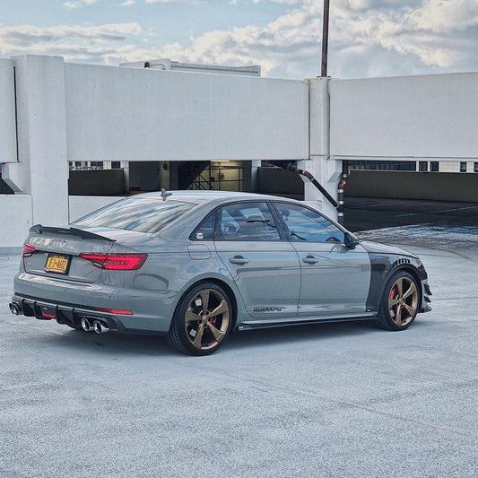 Audi S4 A4 (with S-line bumper, does not fit base model) B9 2017 2018 2019 with Aftermarket Parts - V1 (With LED Light) & V2 (Without LED Light) & V3 (RS4 Style) Style Rear Diffuser Pre-preg Carbon Fiber from Karbel Carbon