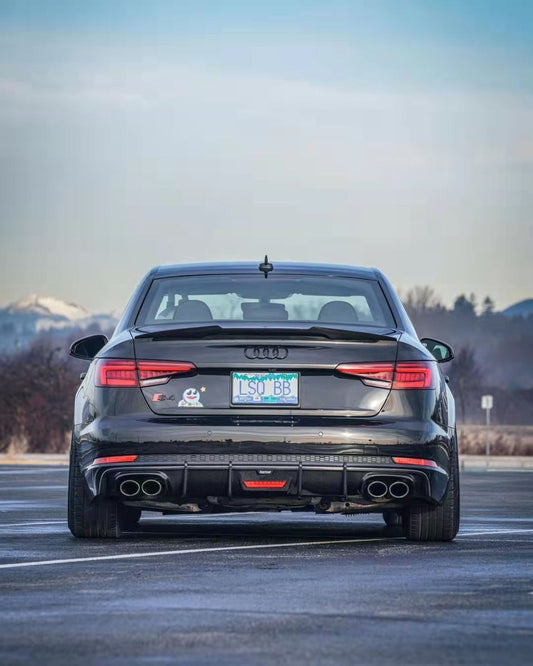 Audi S4 A4 (with S-line bumper, does not fit base model) B9 2017 2018 2019 with Aftermarket Parts - V1 (With LED Light) & V2 (Without LED Light) & V3 (RS4 Style) Style Rear Diffuser Pre-preg Carbon Fiber from Karbel Carbon