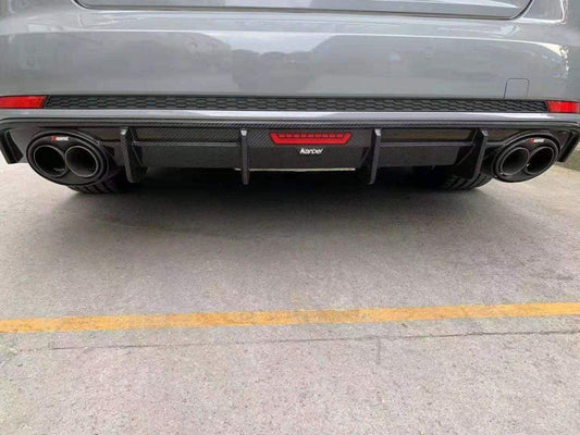 Audi S4 A4 (with S-line bumper, does not fit base model) B9 2017 2018 2019 with Aftermarket Parts - V3 RS4 Style Rear Diffuser Pre-preg Carbon Fiber from Karbel Carbon