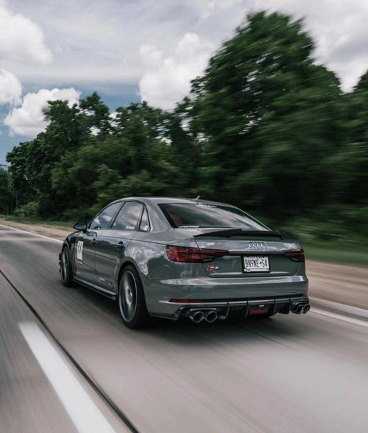 Audi S4 A4 (with S-line bumper, does not fit base model) B9 2017 2018 2019 with Aftermarket Parts - V1 (With LED Light) & V2 (Without LED Light) & V3 (RS4 Style) Style Rear Diffuser Pre-preg Carbon Fiber from Karbel Carbon