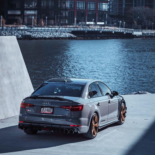 Audi S4 A4 (with S-line bumper, does not fit base model) B9 2017 2018 2019 with Aftermarket Parts - V1 (With LED Light) & V2 (Without LED Light) & V3 (RS4 Style) Style Rear Diffuser Pre-preg Carbon Fiber from Karbel Carbon