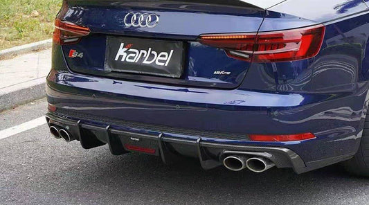 Audi S4 A4 (with S-line bumper, does not fit base model) B9 2017 2018 2019 with Aftermarket Parts - V1 (With LED Light) & V2 (Without LED Light) & V3 (RS4 Style) Style Rear Diffuser Pre-preg Carbon Fiber from Karbel Carbon