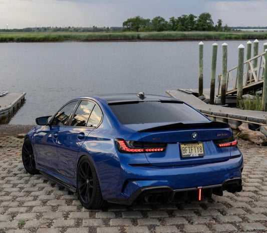 BMW 3 Series 330i (with M-package bumper, does not fit base model) M340i G20 G21 Pre-LCI 2019-2022 with Aftermarket Parts - Rear Diffuser & Canards Pre-preg Carbon Fiber from Karbel Carbon