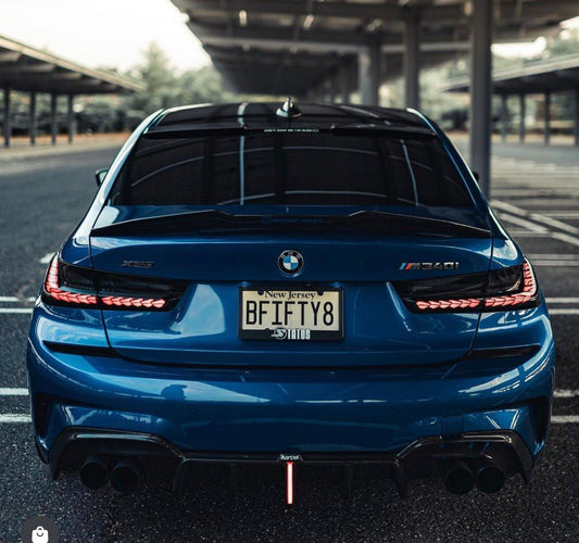 BMW 3 Series 330i (with M-package bumper, does not fit base model) M340i G20 G21 Pre-LCI 2019-2022 with Aftermarket Parts - Rear Diffuser & Canards Pre-preg Carbon Fiber from Karbel Carbon