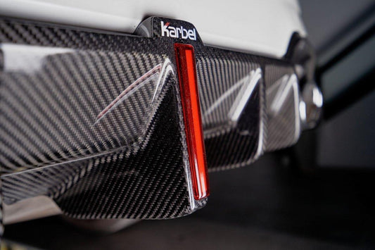 BMW 3 Series 330i (with M-package bumper, does not fit base model) M340i G20 G21 Pre-LCI 2019-2022 with Aftermarket Parts - Rear Diffuser & Canards Pre-preg Carbon Fiber from Karbel Carbon