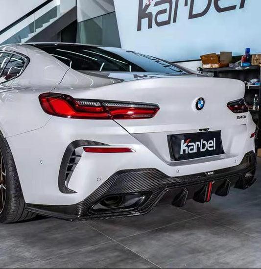 BMW 8 Series M850 840 (With M-Package Bumper) G16 2018 2019 2020 2021 2022 2023 2024 with Aftermarket Parts - Rear Diffuser Pre-preg Carbon Fiber from Karbel Carbon