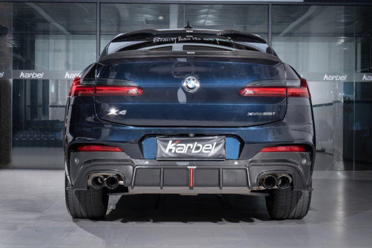 BMW X4M X4MC F98 (Fits Both Pre-LCI & LCI) 2019 2020 2021 2022 2023 2024 & X4 G02 (Fits Both Pre-LCI & LCI) 2019 2020 2021 2022 2023 2024 with Aftermarket Parts - Rear Roof Spoiler Pre-preg Carbon Fiber from Karbel Carbon