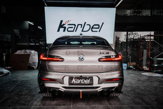 BMW X4M X4MC F98 (Fits Both Pre-LCI & LCI) 2019 2020 2021 2022 2023 2024 & X4 G02 (Fits Both Pre-LCI & LCI) 2019 2020 2021 2022 2023 2024 with Aftermarket Parts - Rear Roof Spoiler Pre-preg Carbon Fiber from Karbel Carbon