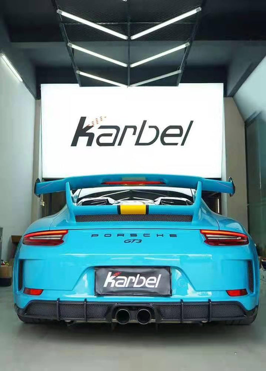 Porsche 911 991.2 GT3 2018-2019 with Aftermarket Parts - Rear Wing Side Blades Pre-preg Carbon Fiber from Karbel Carbon