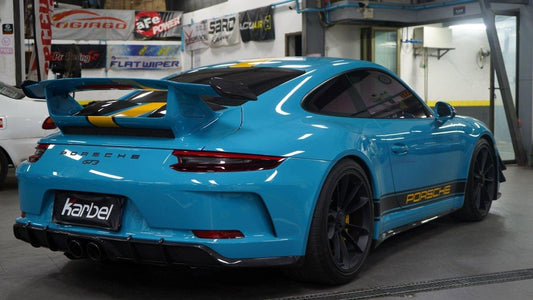 Porsche 911 991.2 GT3 2018-2019 with Aftermarket Parts - Rear Wing Side Blades Pre-preg Carbon Fiber from Karbel Carbon