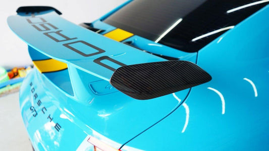 Porsche 911 991.2 GT3 2018-2019 with Aftermarket Parts - Rear Wing Side Blades Pre-preg Carbon Fiber from Karbel Carbon