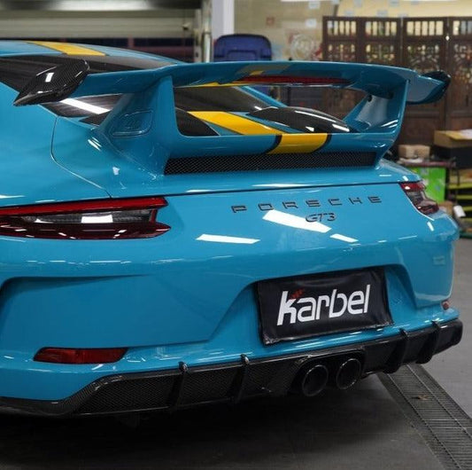 Porsche 911 991.2 GT3 2018-2019 with Aftermarket Parts - Rear Wing Side Blades Pre-preg Carbon Fiber from Karbel Carbon