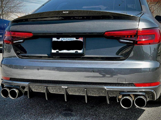 Audi S4 A4 B9 / B9.5 2017 2018 2019 2020 2021 2022 2023 2024 with Aftermarket Parts - Rear Trunk Lid Pre-preg Double-sided Carbon Fiber from Karbel Carbon