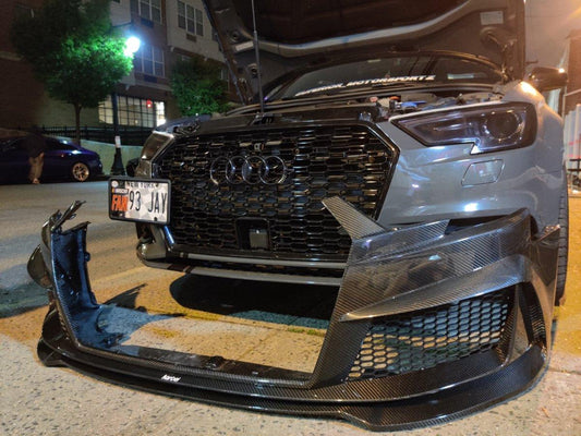 Audi S3 A3 8V.5 2017 2018 2019 2020 with Aftermarket Parts - Front Bumper Pre-preg Carbon Fiber from Karbel Carbon
