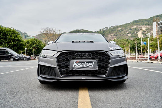 Audi S3 A3 8V.5 2017 2018 2019 2020 with Aftermarket Parts - Front Bumper Pre-preg Carbon Fiber from Karbel Carbon