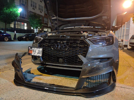 Audi S3 A3 8V.5 2017 2018 2019 2020 with Aftermarket Parts - Front Bumper Pre-preg Carbon Fiber from Karbel Carbon