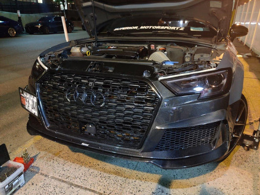 Audi S3 A3 8V.5 2017 2018 2019 2020 with Aftermarket Parts - Front Bumper Pre-preg Carbon Fiber from Karbel Carbon