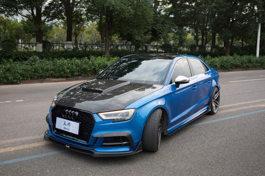 Audi RS3 S3 A3 8V.5 2017 2018 2019 2020 with Aftermarket Parts - Side Skirts Pre-preg Carbon Fiber from Karbel Carbon