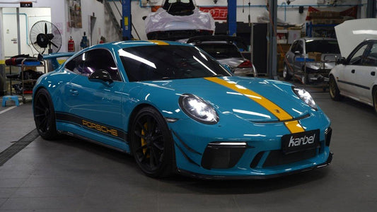 Porsche 911 991.2 GT3 2018 2019 with Aftermarket Parts - Side Skirts Pre-preg Carbon Fiber from Karbel Carbon