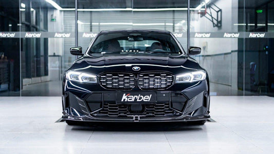 BMW 3 Series 330i (with M-package bumper, does not fit base model) M340i G20 G21 LCI 2023-ON with Aftermarket Parts - Front Lip Pre-preg Carbon Fiber from Karbel Carbon