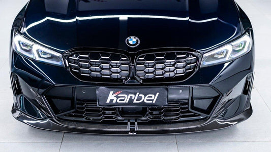 BMW 3 Series 330i (with M-package bumper, does not fit base model) M340i G20 G21 LCI 2023-ON with Aftermarket Parts - Front Lip Pre-preg Carbon Fiber from Karbel Carbon