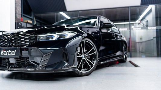 BMW 3 Series 330i (with M-package bumper, does not fit base model) M340i G20 G21 LCI 2023-ON with Aftermarket Parts - Front Lip Pre-preg Carbon Fiber from Karbel Carbon