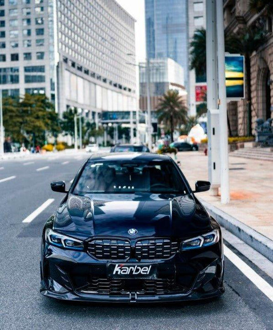 BMW 3 Series 330i (with M-package bumper, does not fit base model) M340i G20 G21 LCI 2023-ON with Aftermarket Parts - Front Lip Pre-preg Carbon Fiber from Karbel Carbon