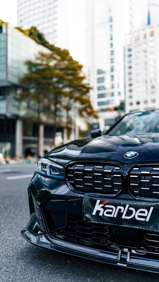 BMW 3 Series 330i (with M-package bumper, does not fit base model) M340i G20 G21 LCI 2023-ON with Aftermarket Parts - Front Lip Pre-preg Carbon Fiber from Karbel Carbon
