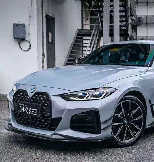 BMW I4 M50 / e Drive 40 (with M-package bumper, does not fit base model) G26 2022-ON & 4 Series Gran Coupe M440i 430i (with M-package bumper, does not fit base model) G26 2022-ON with Aftermarket Parts - Front Lip Pre-preg Carbon Fiber from Karbel Carbon