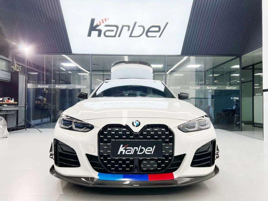 BMW I4 M50 / e Drive 40 (with M-package bumper, does not fit base model) G26 2022-ON & 4 Series Gran Coupe M440i 430i (with M-package bumper, does not fit base model) G26 2022-ON with Aftermarket Parts - Front Lip Pre-preg Carbon Fiber from Karbel Carbon