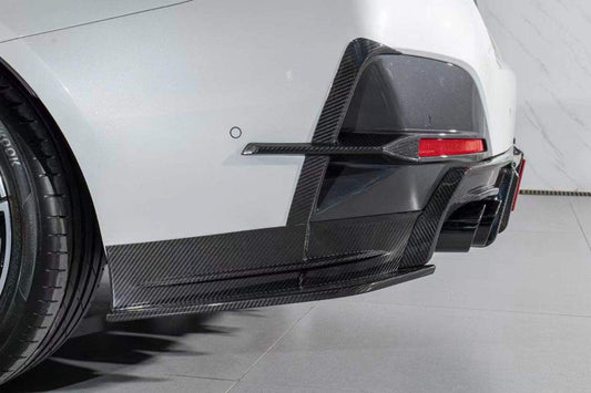 BMW I4 M50 / e Drive 40 (with M-package bumper, does not fit base model) G26 2022-ON & 4 Series Gran Coupe M440i 430i (with M-package bumper, does not fit base model) G26 2022-ON with Aftermarket Parts - Rear Bumper Canards Pre-preg Carbon Fiber from Karbel Carbon