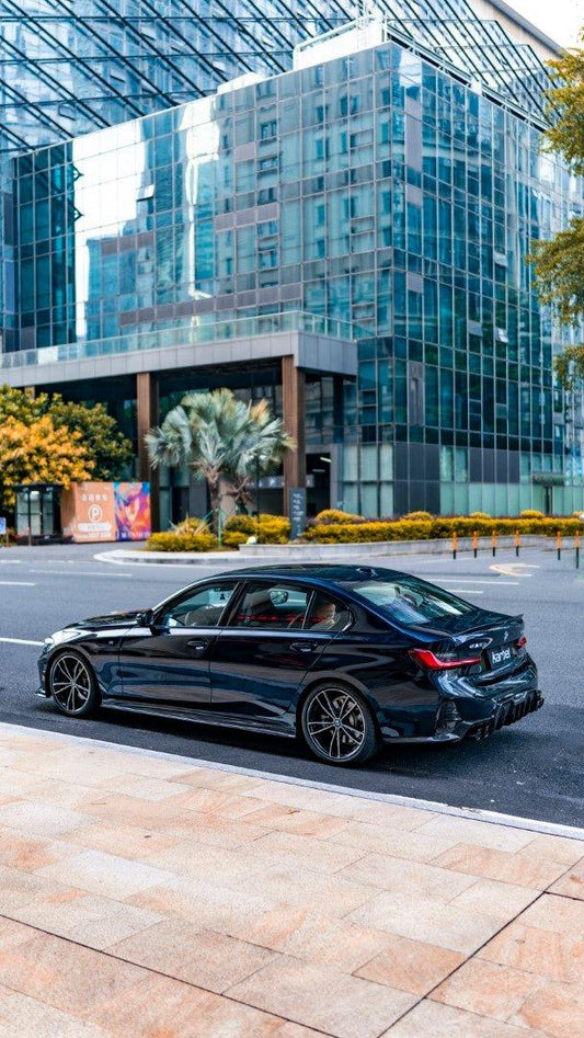 BMW 3 Series 330i (with M-package bumper, does not fit base model) M340i G20 G21 LCI 2023-ON with Aftermarket Parts - Rear Diffuser & Canards Pre-preg Carbon Fiber from Karbel Carbon