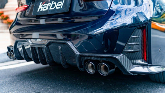 BMW 3 Series 330i (with M-package bumper, does not fit base model) M340i G20 G21 LCI 2023-ON with Aftermarket Parts - Rear Diffuser & Canards Pre-preg Carbon Fiber from Karbel Carbon